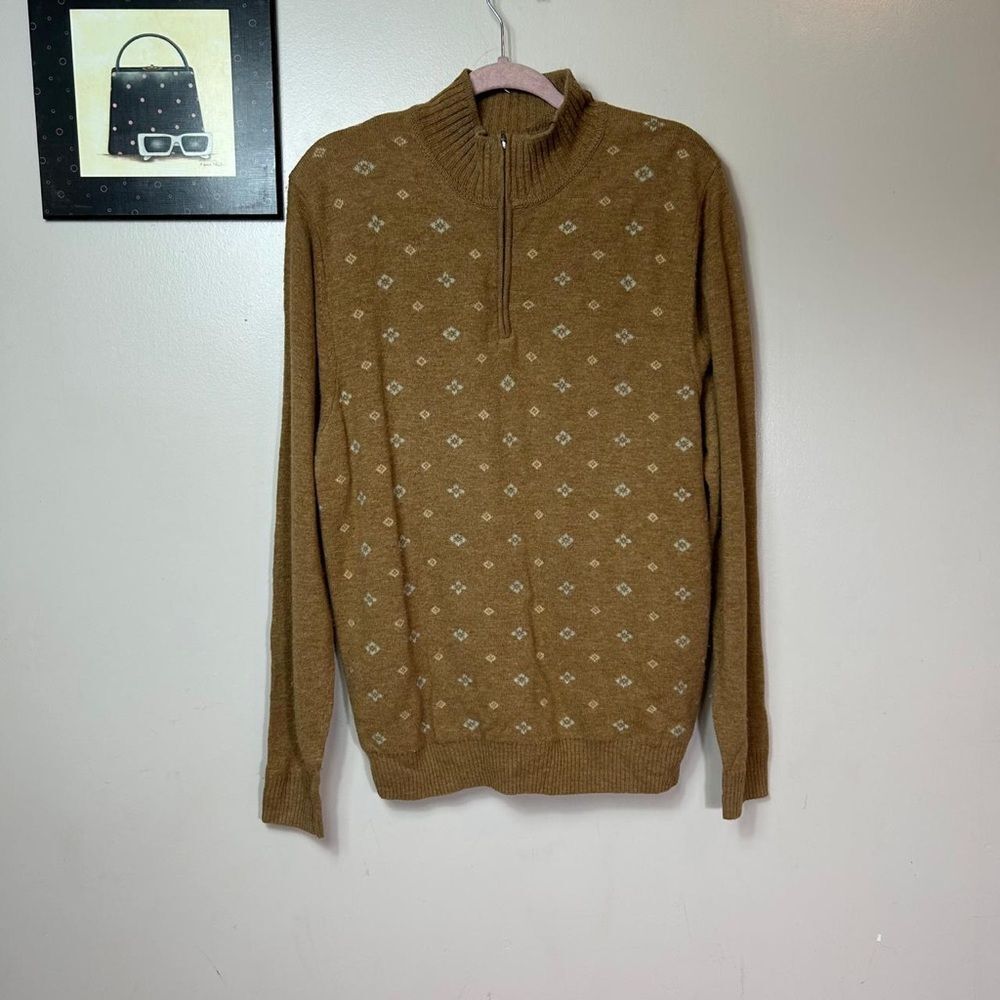 Jos. A. Bank Tan Patterned Zip-Up Sweater 80% wool